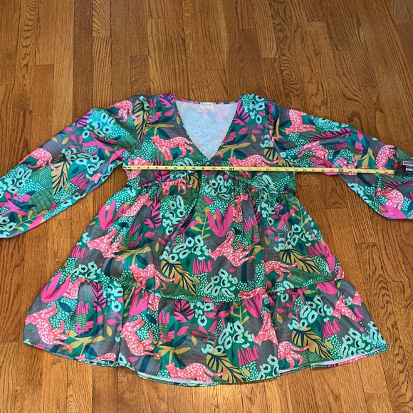 Peach Love California Green and Pink leopard print Midi Dress size large 💚🩷 - Picture 10 of 13